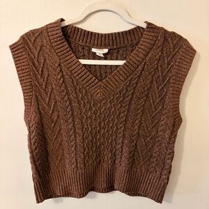 a.n.a Brown Cable-Knit V-Neck Sweater Vest